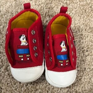 Red and White Kids Shoes with Firetruck & Dalmatian Design